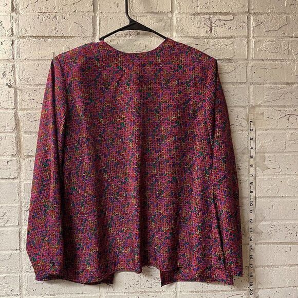 Vintage Andre Savage Pink Purple Button Up Back Patterned Blouse 8 - Picture 1 of 11